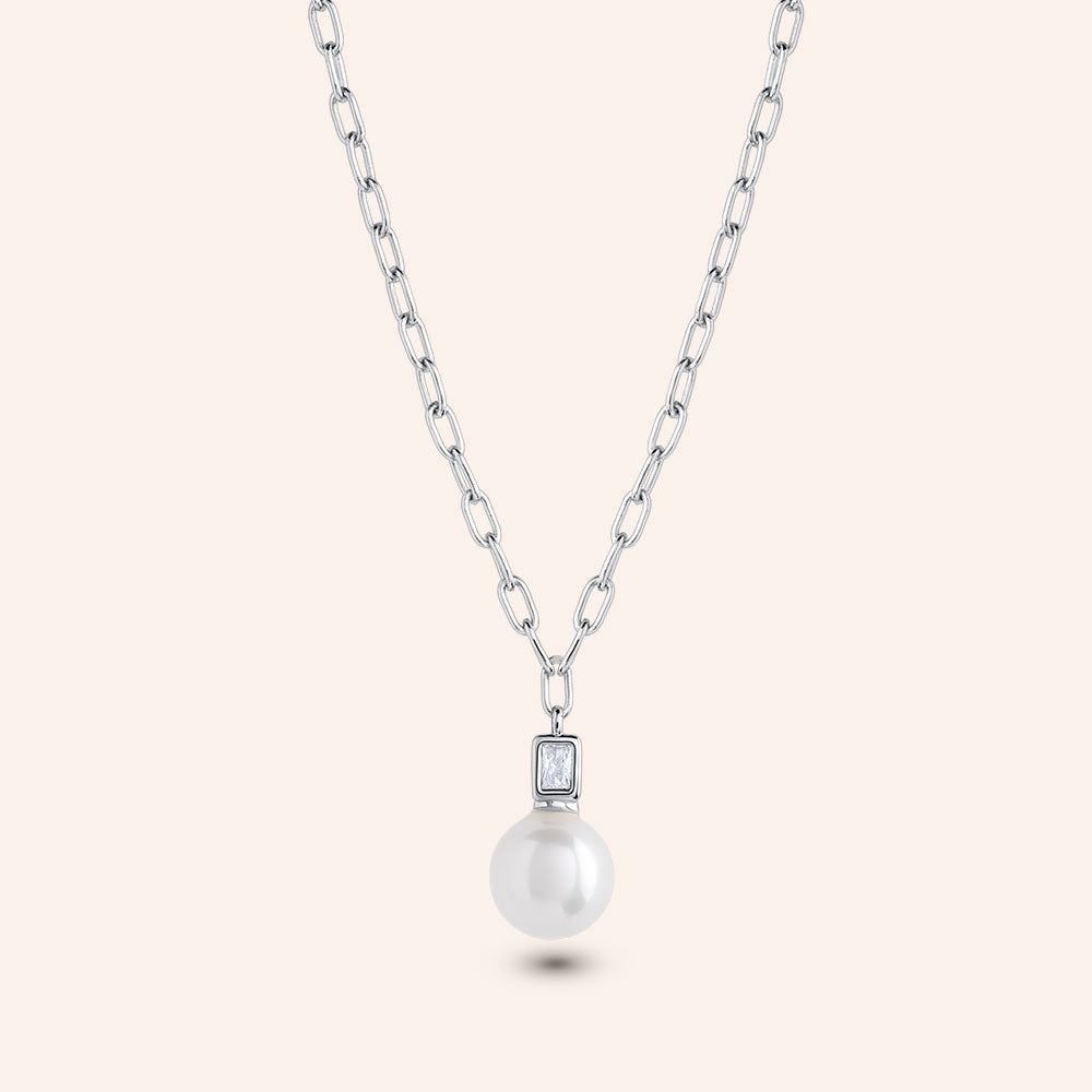 "Ariel" 0.2CTW Baguette & Pearl Pendant Necklace