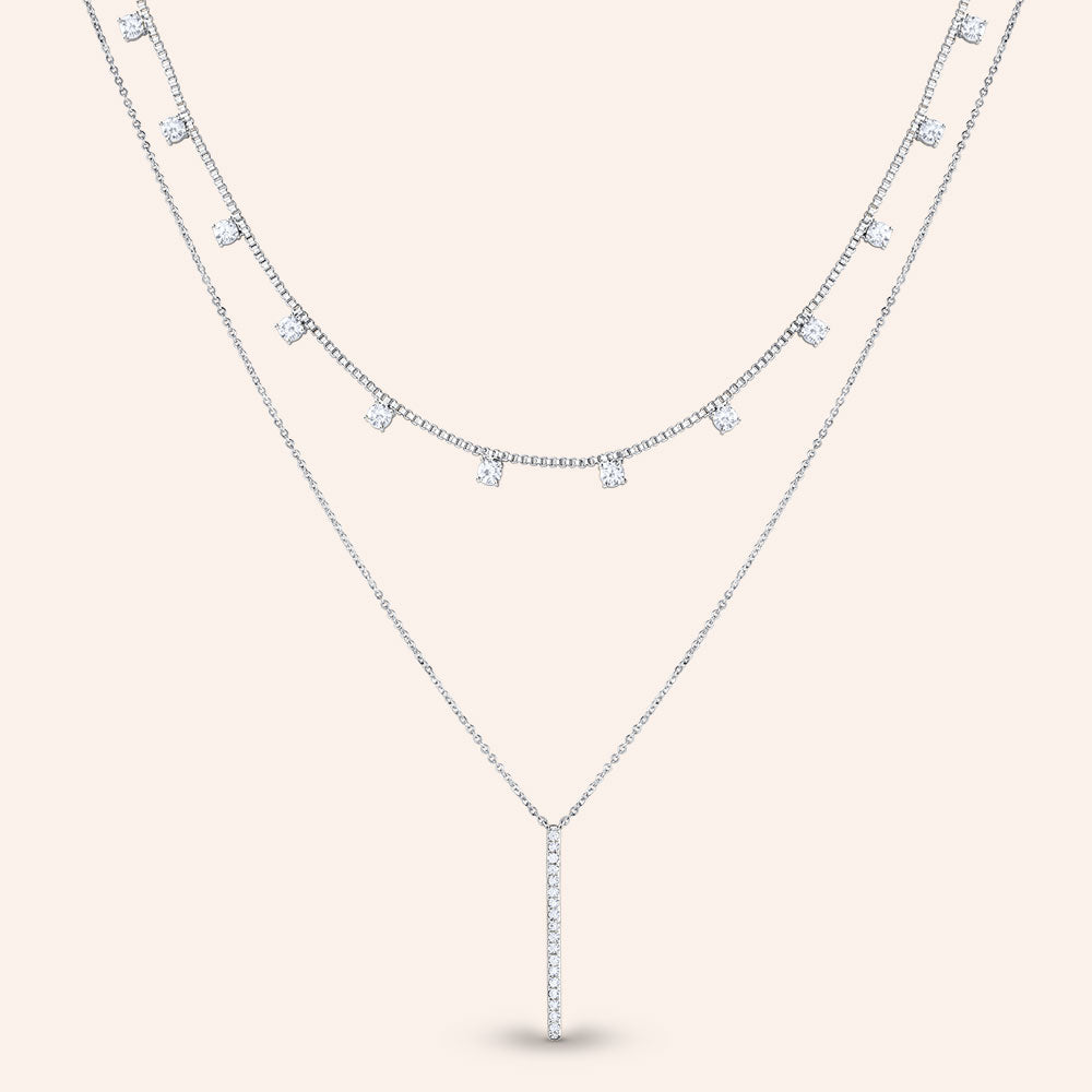 "Anahi" 9.2CTW Pave & Bezel Set Station & Bar Pendant Layering Necklaces