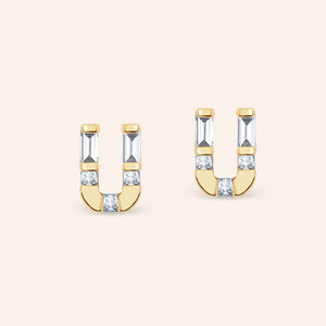 "Be Your Own" Baguette Initial Stud Earrings