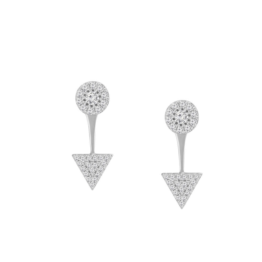 Circle and Arrow Prong-set CZ's Sterling Silver Front Back Earrings