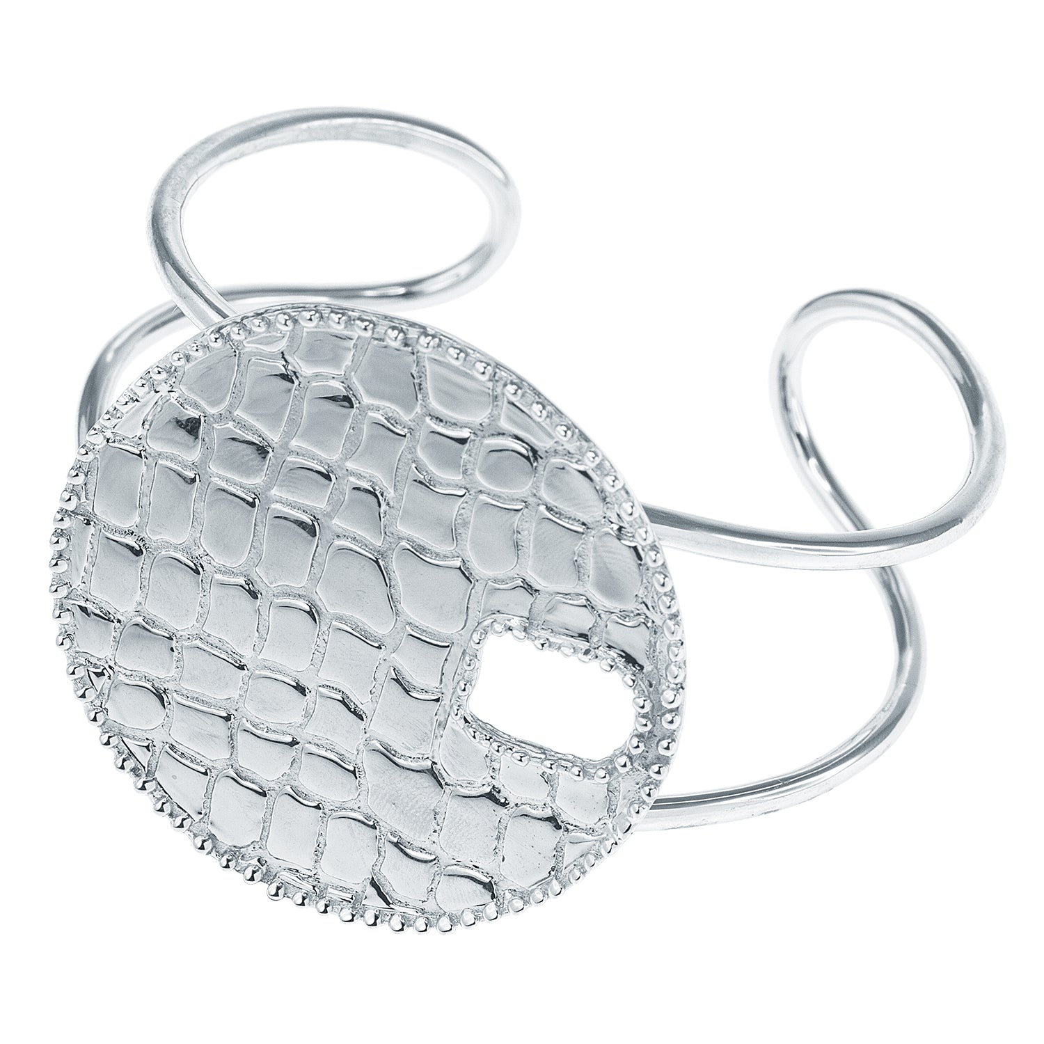 Rhodium Plated Sterling Silver,  Disc Cuff