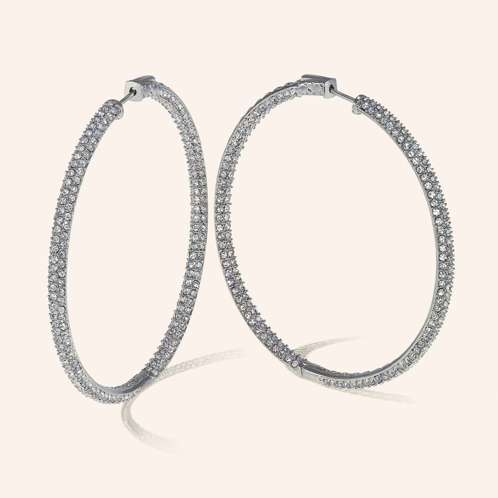 “The Grand” Silver Plated Pave Crystal Inside-outside Hoop Earrings