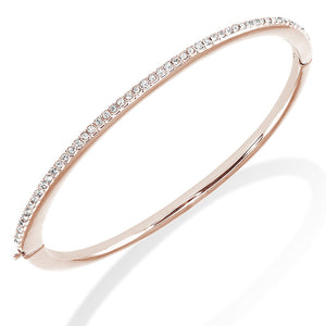 1-Row 18K Gold Plated Clear Pave Crystal Hinged Bangle Bracelet
