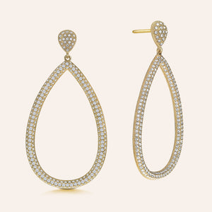 “Helen” Pave Crystals Open Pear-Shaped Drop Earrings