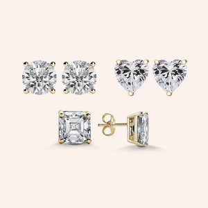 "Three Ways to Shine" 3.0ctw Round, Heart and Princess Cut set of Sterling Silver Post Earrings