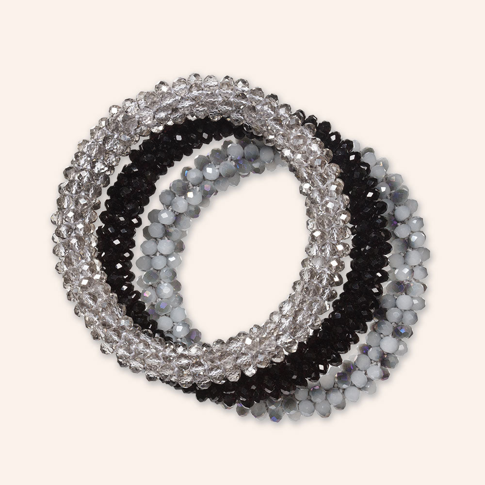 "Sets of Bloom" 3 Handcrafted Faceted Crystal Beaded Stretch Bracelets - Jetset