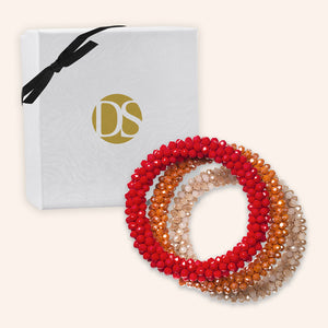 "Sets of Bloom" 3 Handcrafted Faceted Crystal Beaded Stretch Bracelets - Sunset