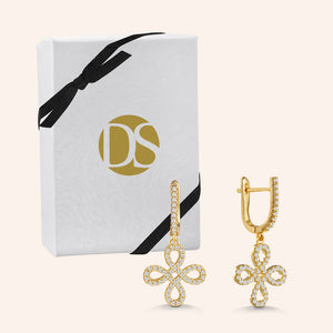 "Free to Flourish" 1.7CTW Pave 4 Petals Cut-Out Design Drop Earrings