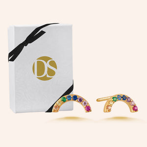 "Prism" 0.9CTW Pave Linear Rainbow Stud Earrings - Gold Vermeil over Sterling Silver