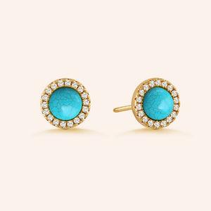 "Little Moment's" 0.8CTW Pave and Turquoise Halo Stud Earrings