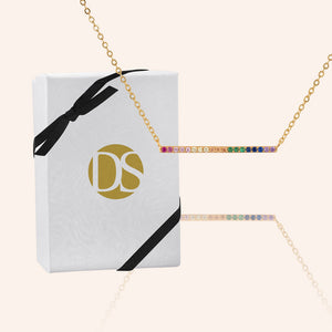 "Always with Me" 1.0CTW Rainbow Pave Delicate ID  Necklace- Gold Vermeil over Sterling Silver