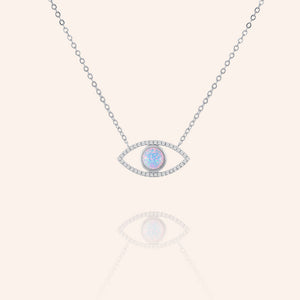 "Eye See you" 0.9CTW Pave & Opal Eye Pendant Necklace - Sterling Silver / Rose Vermeil