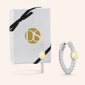 "Stay the Night" 3.2ctw Inside-outside Oval and Round Cut Hoop Earrings - Silver / Yellow