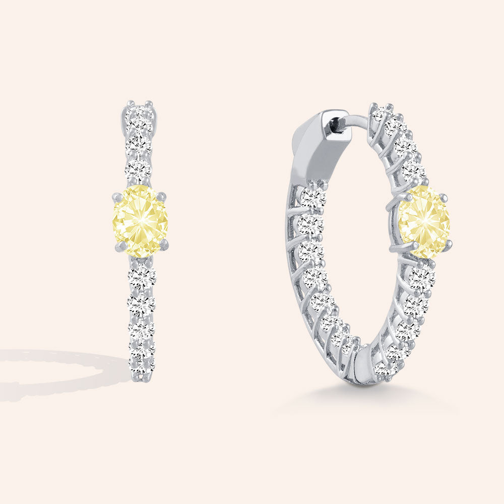 "Stay the Night" 3.2ctw Inside-outside Oval and Round Cut Hoop Earrings - Silver / Yellow