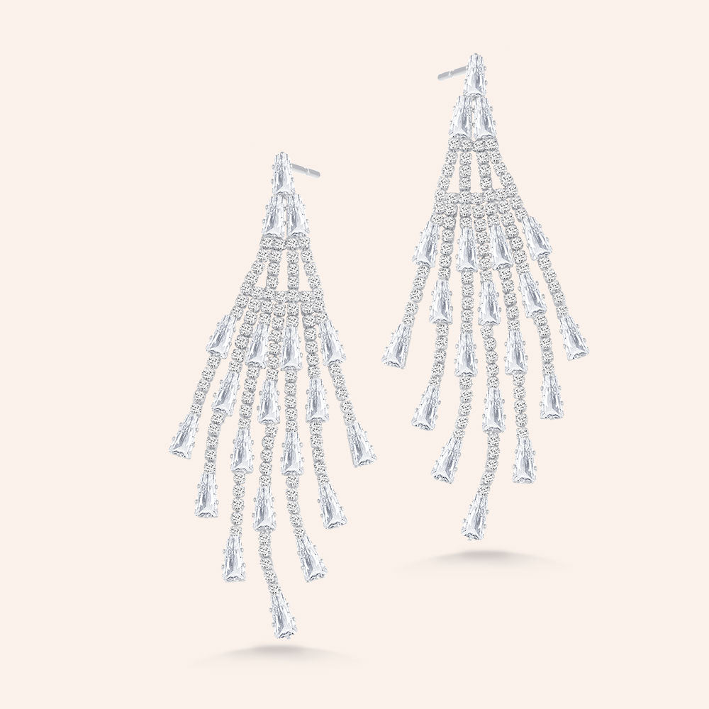 "Dance till Down"  8.2CTW Baguette and Round Cut Statement Drop Earrings - Silver
