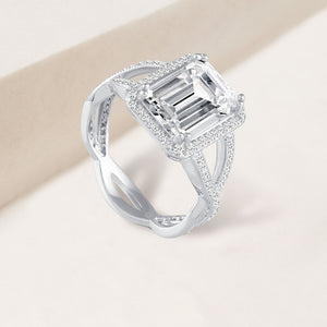 "You're the One" 5.2CTW Emerald Cut Woven Halo Ring - Silver