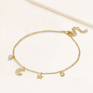 "Wishing on a Star" 0.9 CTW Pave Moon and Star Charm Bracelet - Sterling Silver / Gold Vermeil