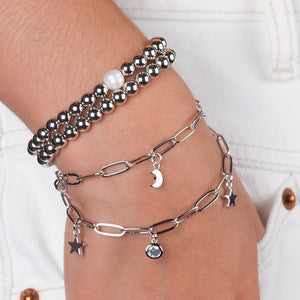 "Celestine" Moon and Star Charms Double Clip Chain Bracelet