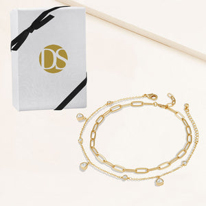 "Scarlett Duo" 2.3CTW Set of Two Charms & Clip Chain Anklets