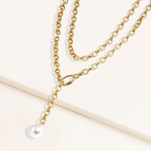 "Meant to Be" Baroque Freshwater Pearl Oval Link Chain Layered Necklace