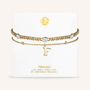 "Say my Name" Curb and Rolo Layered Chains Initial Bracelet