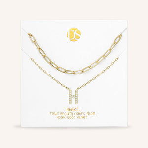 "My Own Sparkle" Set of Two Pave Initial & Clip Chain Layering Necklaces