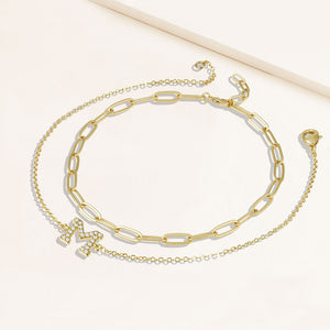 "My Own Sparkle" Set of Two Pave Initial & Clip Chain Layering Bracelets