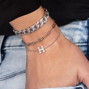 "My Own Sparkle" Set of Two Pave Initial & Clip Chain Layering Bracelets