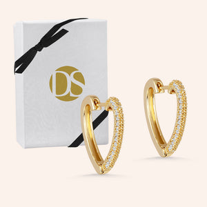 "Love is the Answer" Pave Heart Hoop Earrings