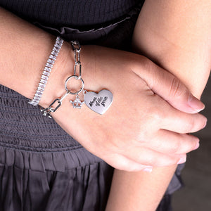 "Mom of the year" Multi Charm Thick Link Chain Bracelet Set - Heart & Crown Charms
