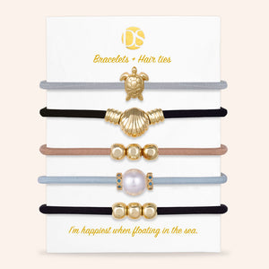 "Floating in the Sea" Set of 5 Hair Ties & Bracelet Jewels