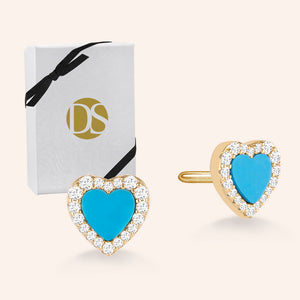 "Sweet Thing" 0.9CTW Sterling Silver Pave Turquoise Heart Stud Earrings