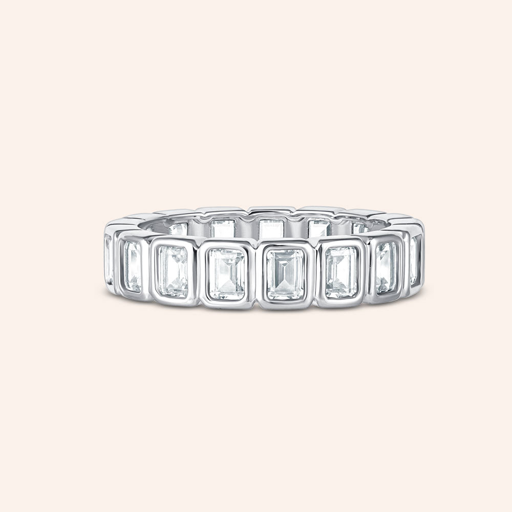 "The Luckiest" 4.9CTW Emerald Cut Eternity Band Silver Ring