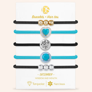 "Set in Stone" Set of 5 Birthstone & Birth Flower Hair Ties & Bracelet Jewels