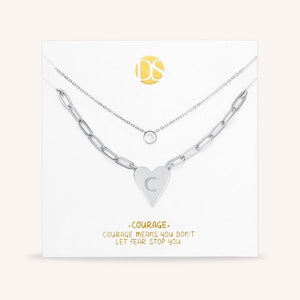 "Initial This" Set of Two Initial Heart & Solitaire Layering Necklaces