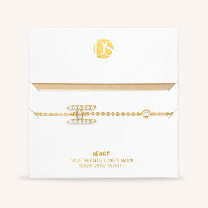 "Ready-Set-Sparkle" Set of Two Pave Initial & Herringbone Layering Bracelets