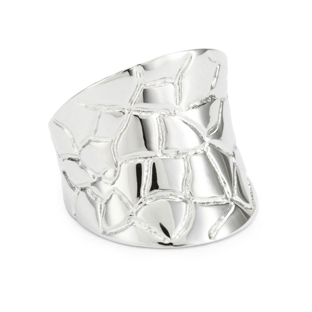 Rhodium Plated Sterling Silver, Concave  Ring