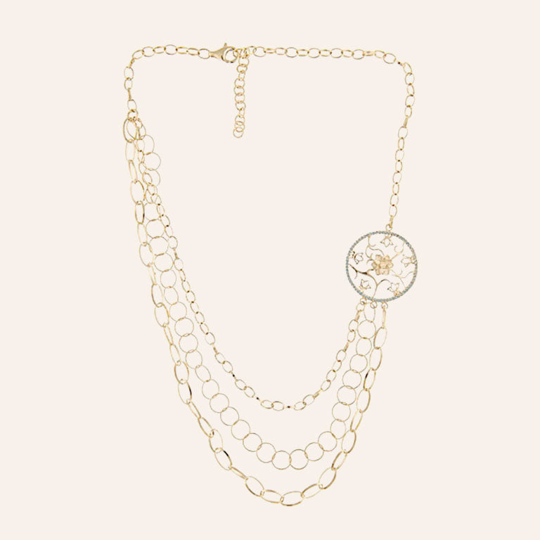 "Lotus" Two Tone Clip Chain Layered Necklace