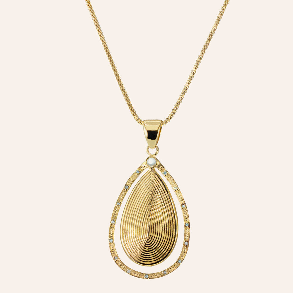 "Gypsy" Pave Round cut Teardrop Pendant Necklace