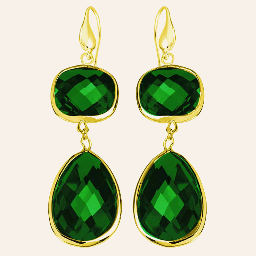 Faceted Green Crystals Statement Drop Earrings