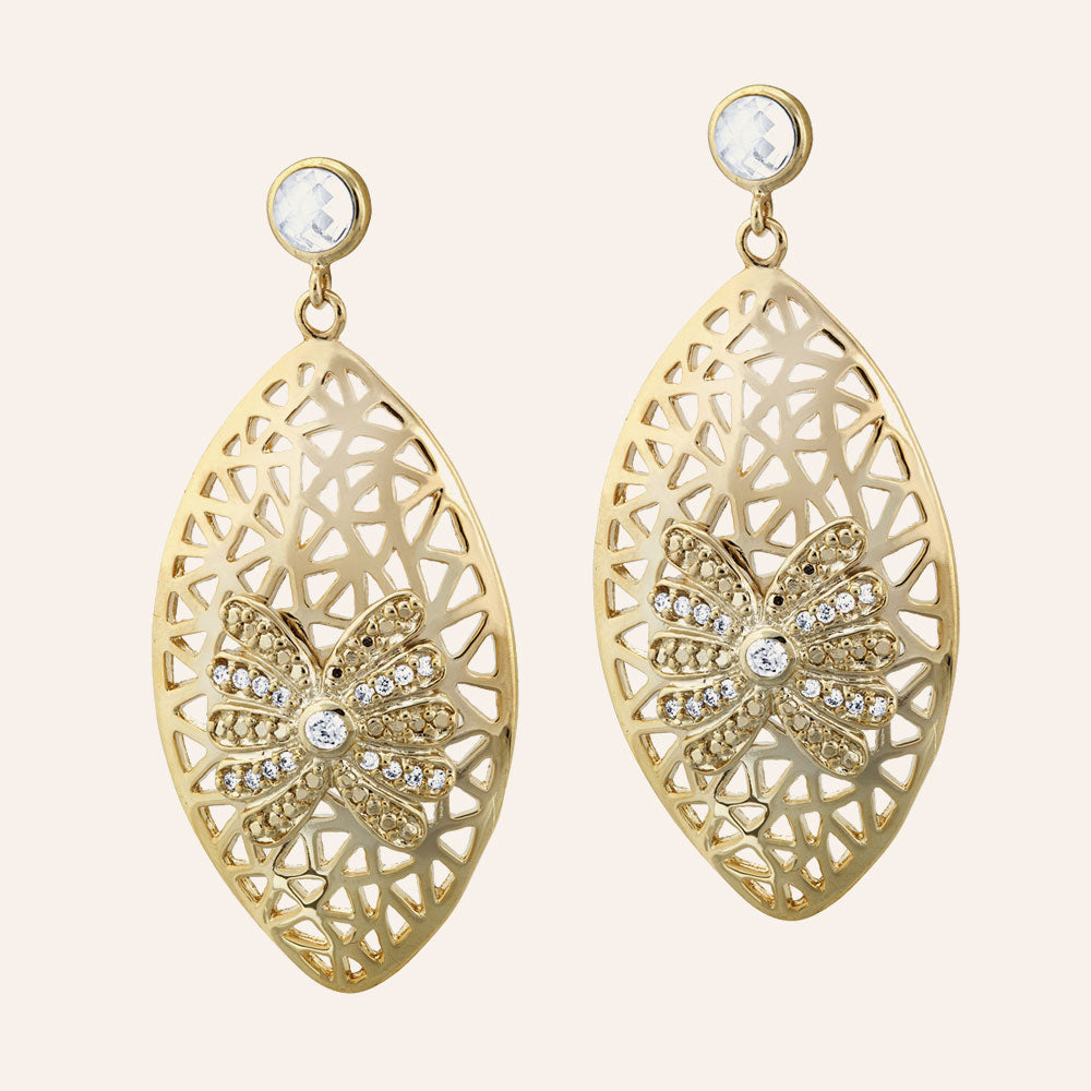 18K Yg Plated, Edgy Glam Cz Earrings