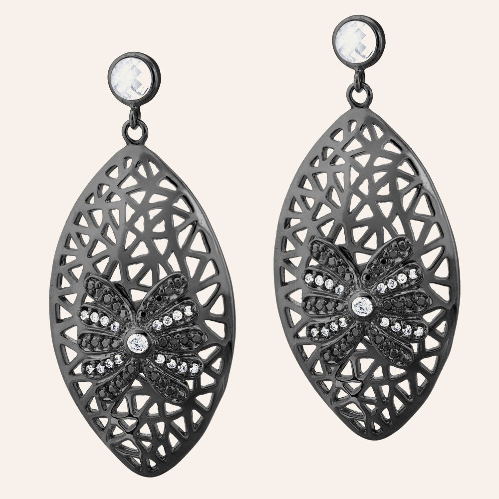 Black Rhodium Plated, Edgy Glamour Cz Earrings