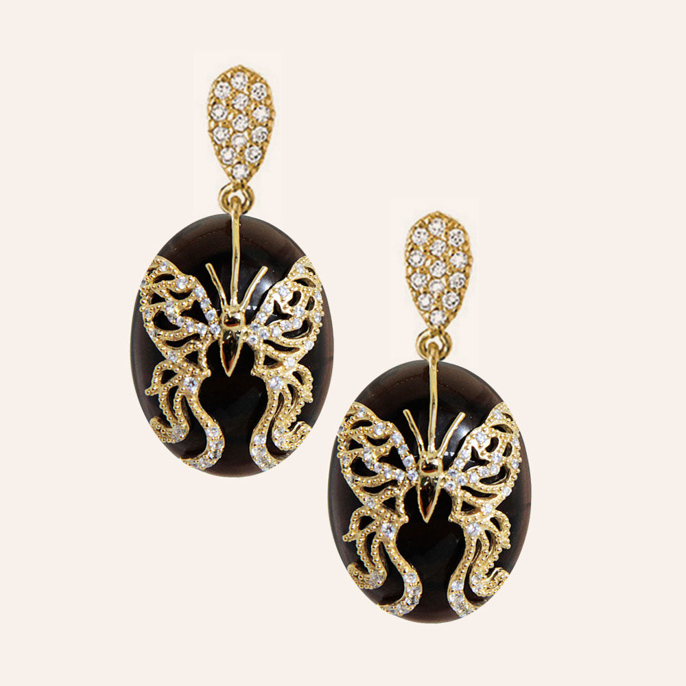 18K YG Plated "Amulet" Crystal Butterfly Earrings