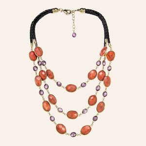 18K Yg Plated, Turquoise-Coral Resin, Candy Necklace