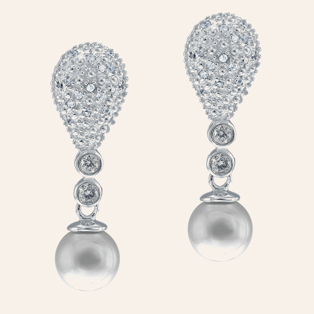 "Classic Pearl" Clear CZ Drop Earrings More Colors