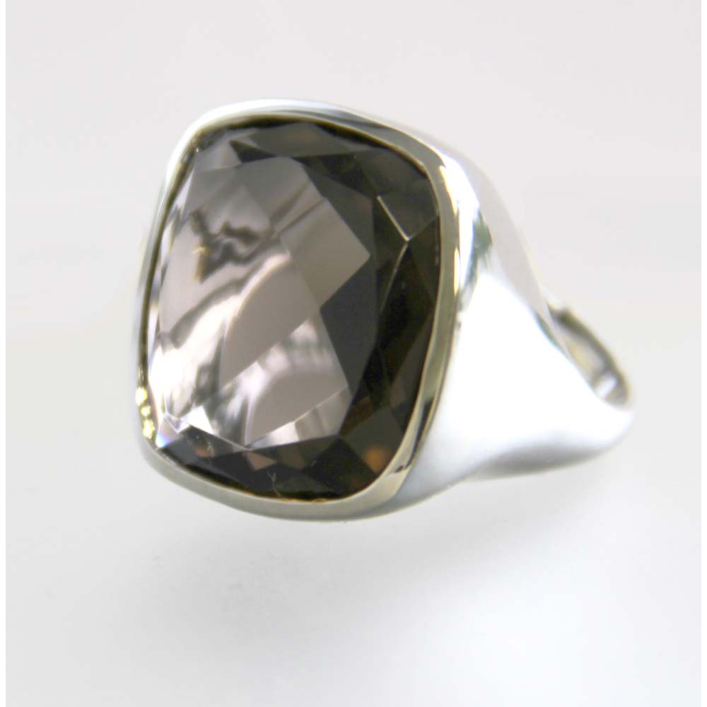 Glam Clear Faceted Quartz Sterling Silver Square Shape Adjustable Ring