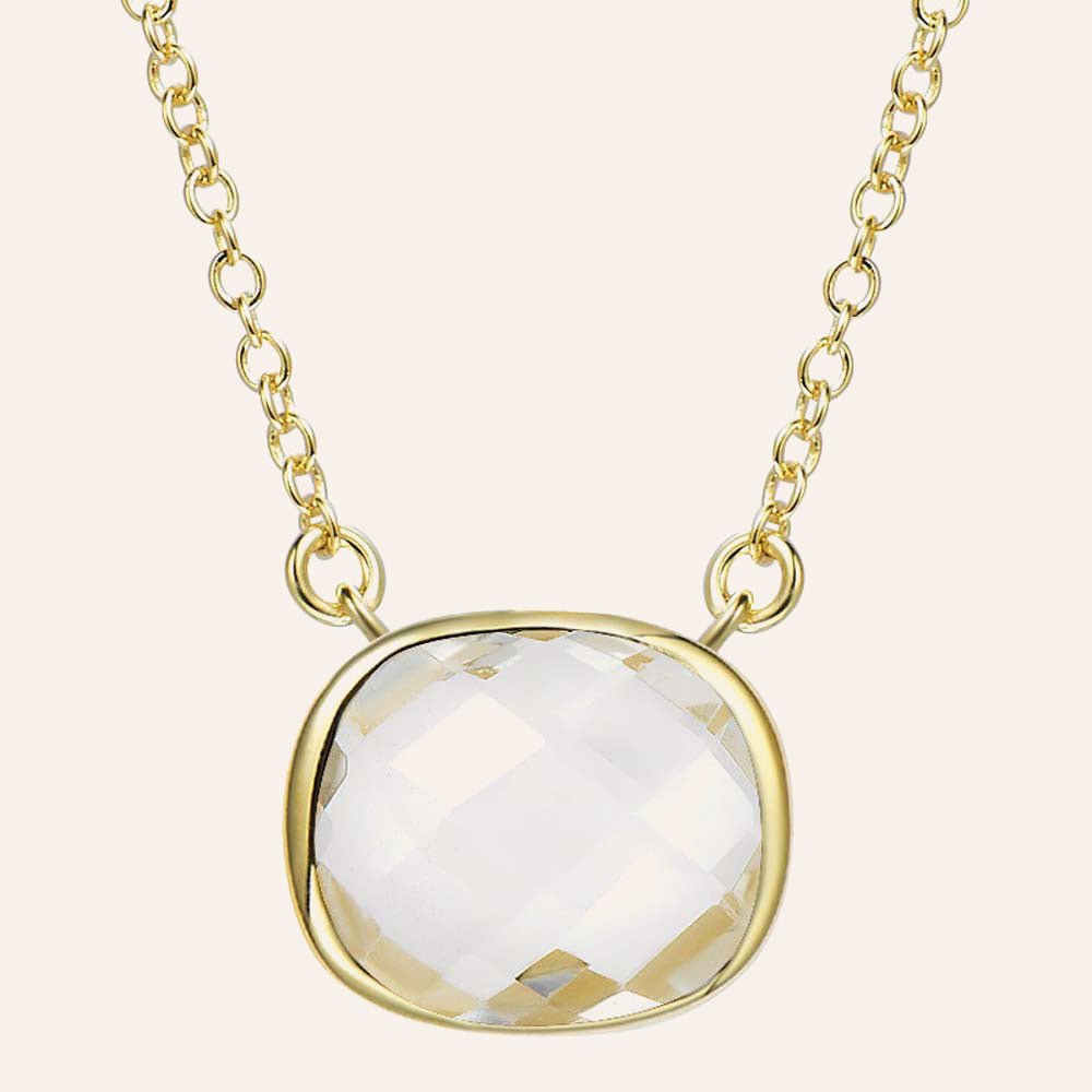 "Delicate" Faceted Semi-Precious Center Square Necklace