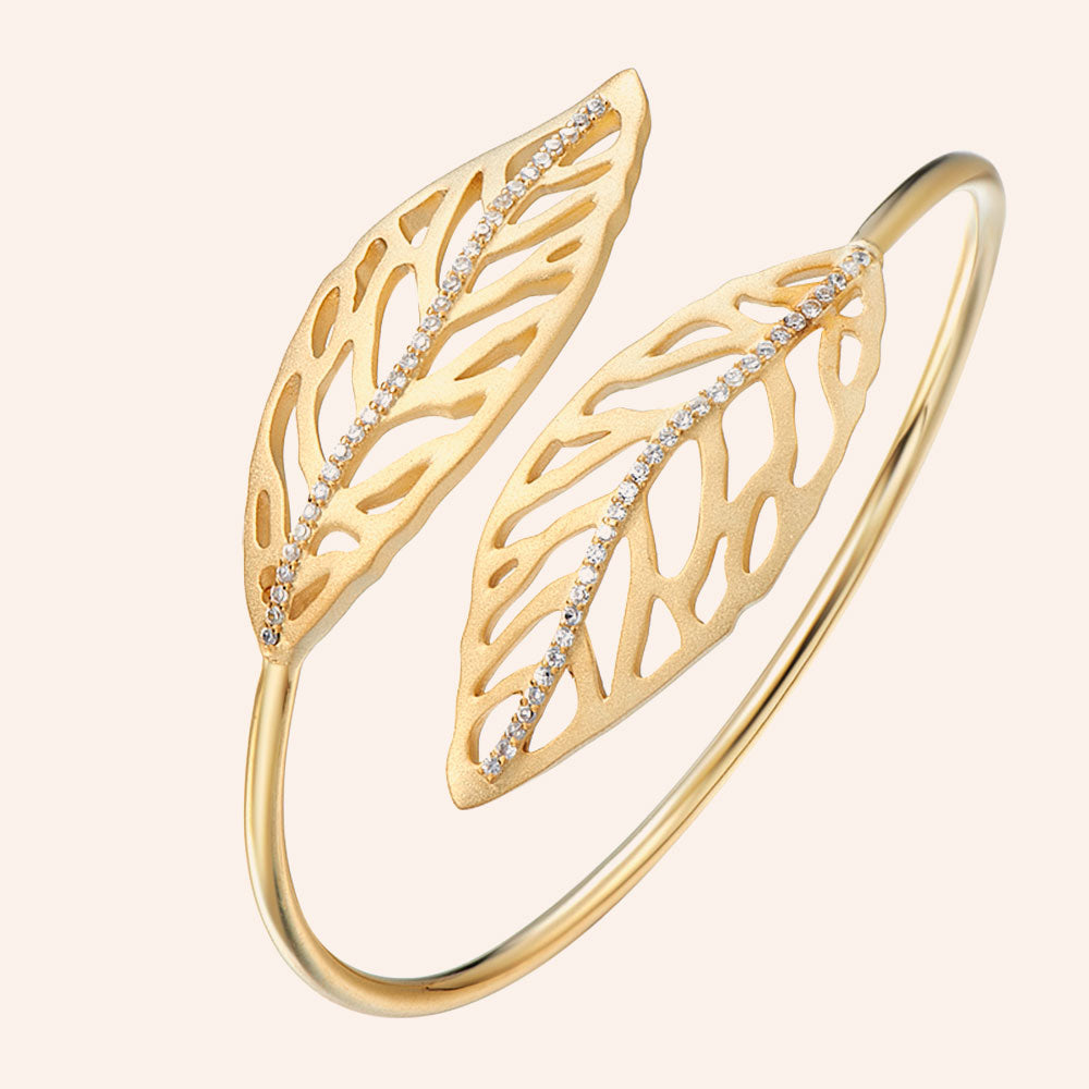 "Sweet Petiole" Pave Leaf Open Cuff Bracelet
