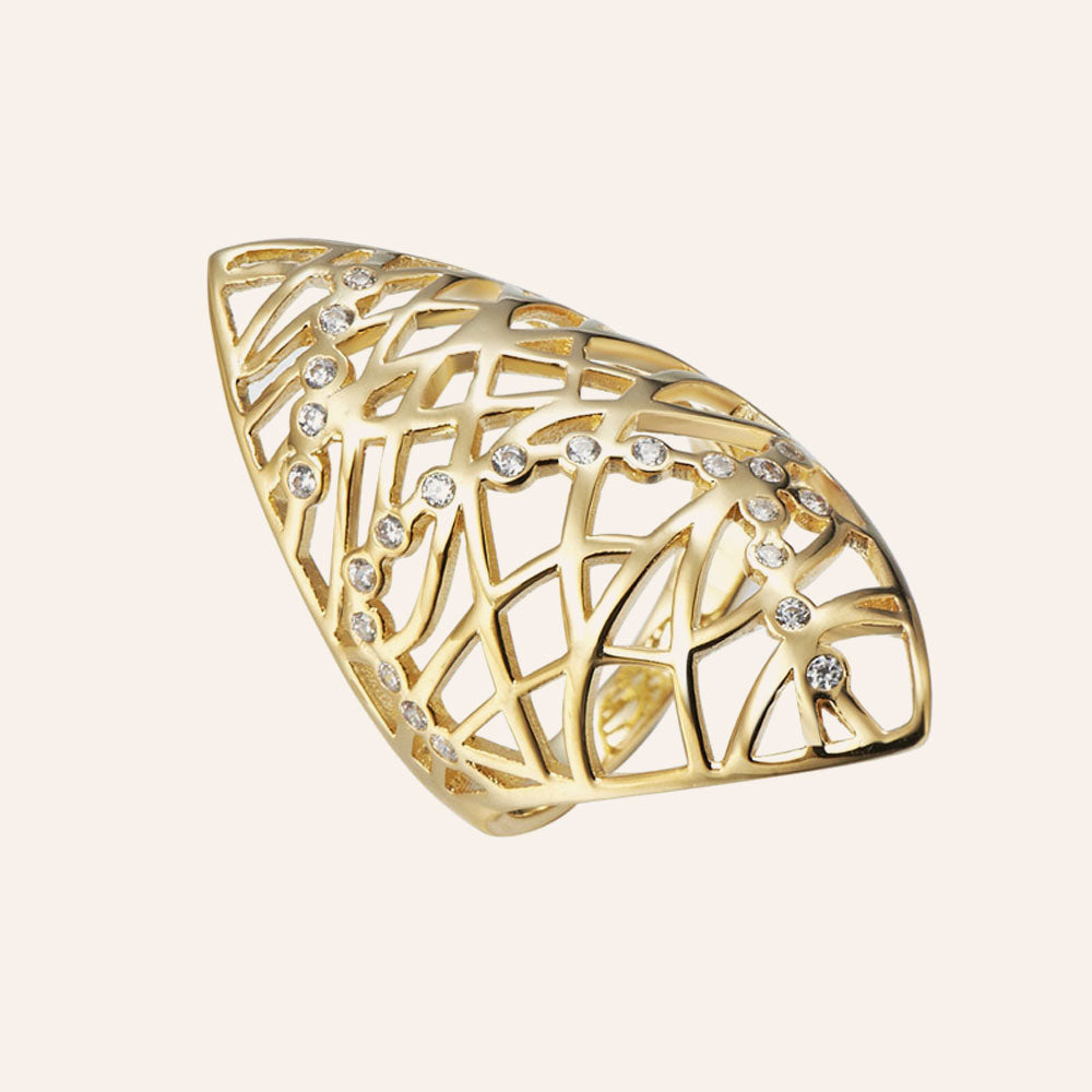 18K YG Plated Brass Clear CZ Shield Secret Maze