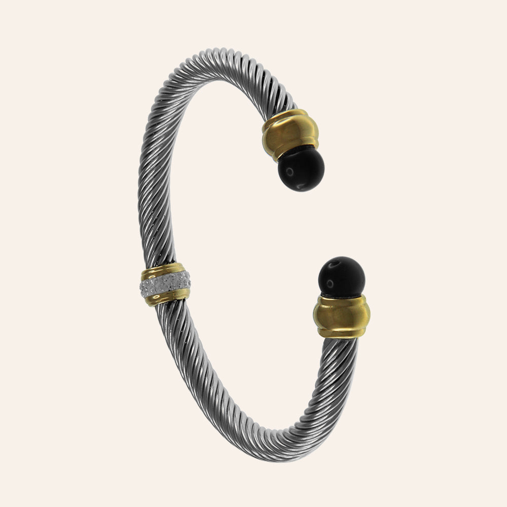 "Metro Muse" Chic Two-Tone Amethyst Cateye Glass Cuff